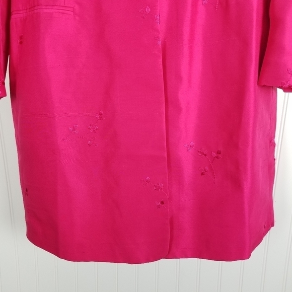 Newport News Silk Long Blazer Jacket Knee Length Embroidered Flowers Pink Sz 12 - Picture 5 of 13